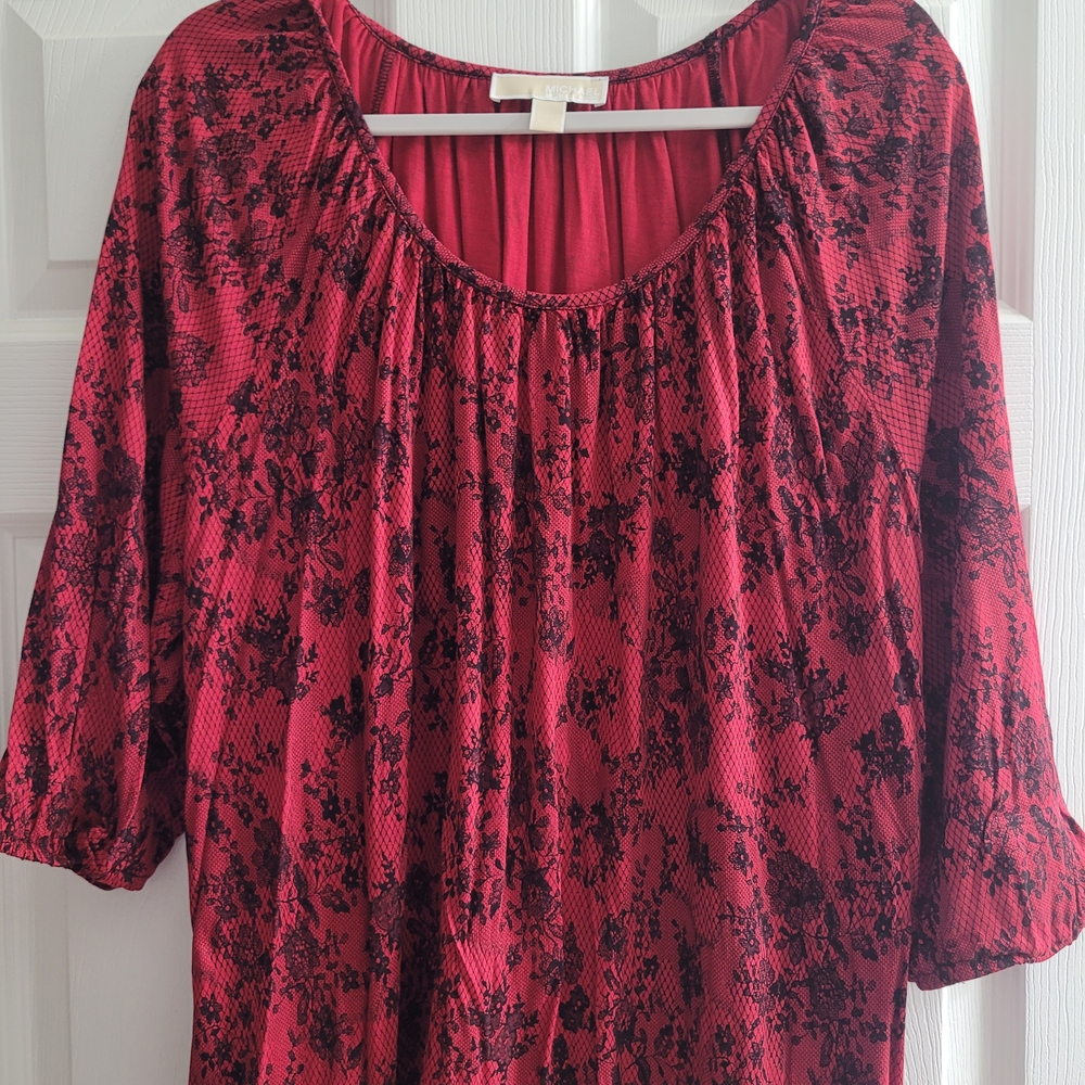 Michael Kors Red and Black Floral Blouse
